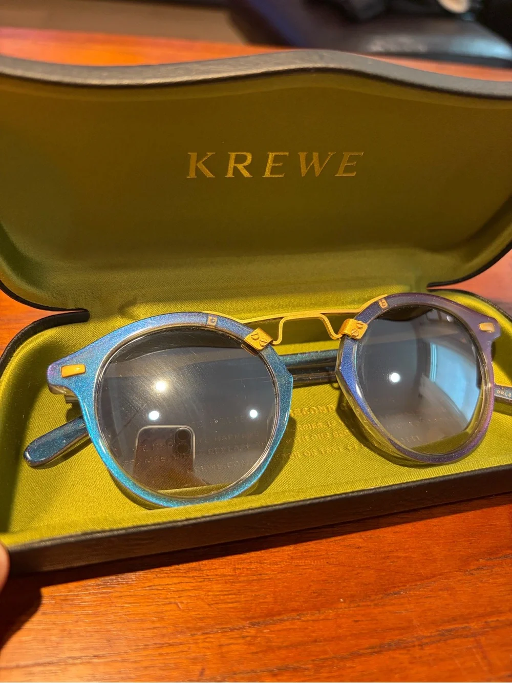 KREWE St. Louis Mirrored Blue Opal 24K Sunglasses with Box and Case